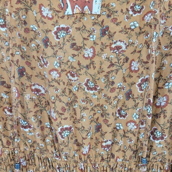 American Eagle Long Sleeve Dress Size Large Long Rust Floral Smocked Mini Boho - Picture 2 of 12